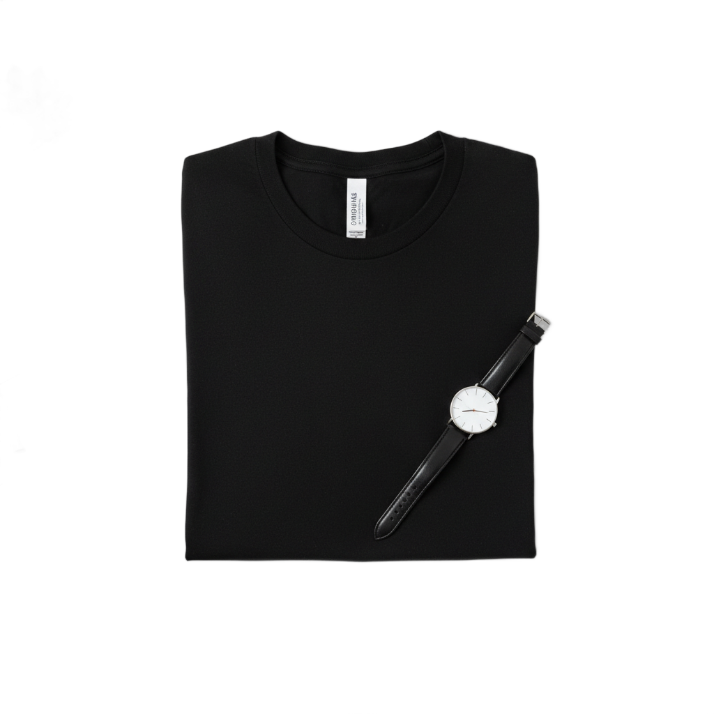 Front view of a minimalist classic white cotton t-shirt with a relaxed fit, ribbed crew neck, and clean hem