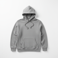Front view of a relaxed-fit, heather gray Everyday Hoodie with an adjustable drawstring hood, kangaroo pocket, and soft fleece interior