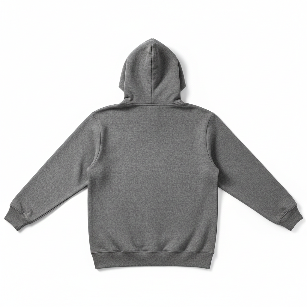 Front view of a relaxed-fit, heather gray Everyday Hoodie with an adjustable drawstring hood, kangaroo pocket, and soft fleece interior